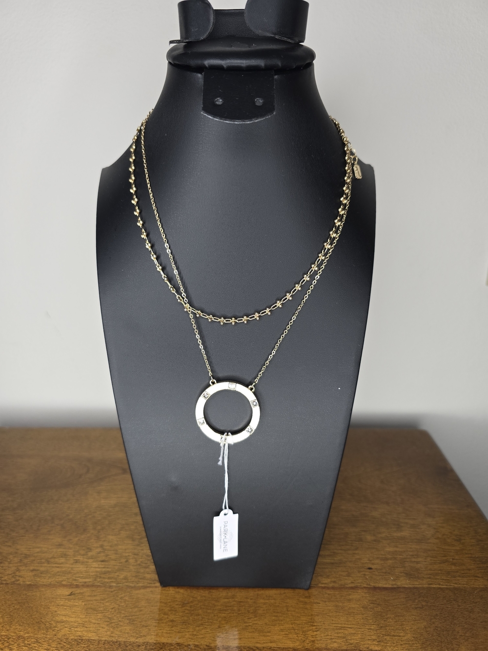 Park Lane Gold Tone Layered White Enamel Circle Pendant Necklace